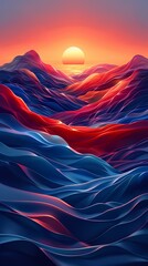 Wall Mural - Digital technology red and blue wave abstract poster background