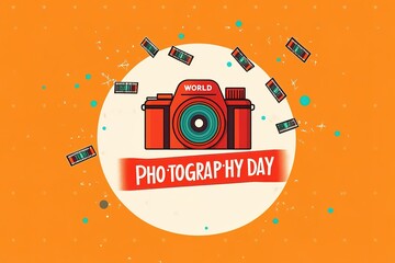 Wall Mural - World Photography Day with World Map Background, photographer taking photo. World Photography Day social media banner and instagram banner post design