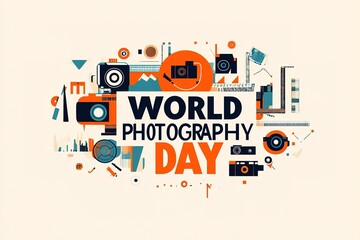 World Photography Day with World Map Background, photographer taking photo. World Photography Day social media banner and instagram banner post design