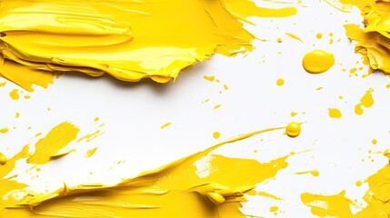 Poster - A dynamic splash of yellow paint covers a white background, creating an energetic and lively abstract composition perfect for artistic endeavors SEAMLESS PATTERN