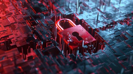 Poster - A digital lock embedded in a futuristic, glowing circuit design representing cybersecurity and data protection themes.