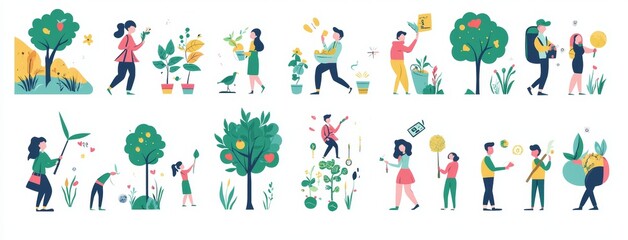 Wall Mural - The environment - A modern flat modern concept illustration on green positive thinking. Recycling, waste sorting, green energy, saving the planet, bio farming. Creative landing page illustrations.