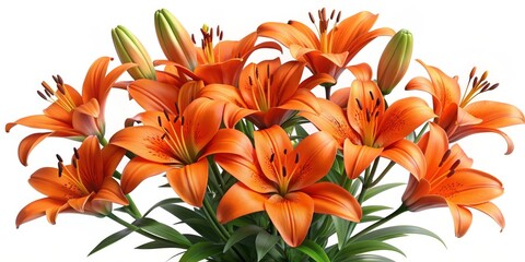 Wall Mural - Orange Lily Bouquet - 3D Render, Floral Photography, Lily Flowers, White Background, lily, flower, bouquet