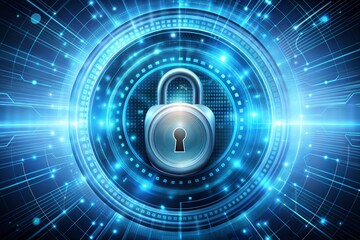 Poster - Cyber Guardian: A metallic padlock takes center stage against a vibrant, intricate digital background, representing robust cybersecurity and data protection in a tech-driven world. 