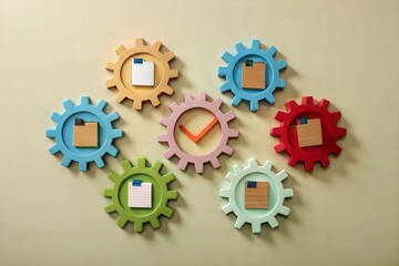 Poster - The Engine of Productivity: Colorful gears interlock, symbolizing seamless teamwork and efficient workflow in achieving success. 