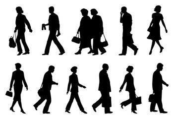 Walking People Silhouettes Vector