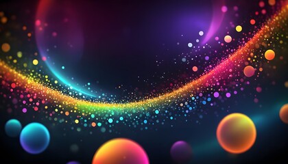 Vibrant Rainbow Bokeh Background with Bright, Multicolored Circles and a Dark, Subtle Glow