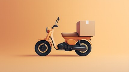 Dynamic motorcycle courier racing with delivery box against a solid color background, representing speed, efficiency, and modern express service for posters, backgrounds, and banners