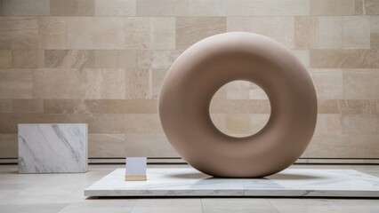 Canvas Print - A large sculpture of a donut on display in an art gallery, AI