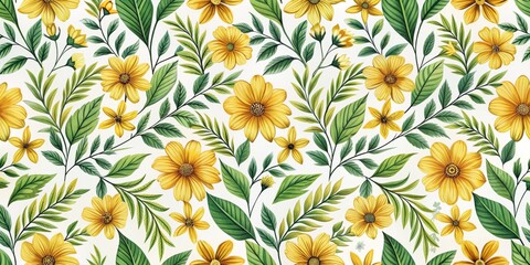 Wall Mural - Watercolor Yellow Flowers Seamless Pattern, floral, botanical, wallpaper, design , pattern