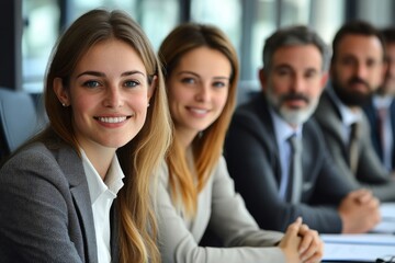 successful group of business people at the office looking at the camera smiling, generative ai