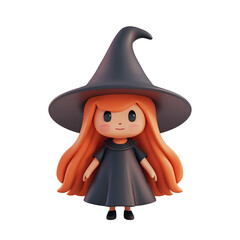 Wall Mural - A cute 3D Halloween render of a very happy little witch character with a hat, Isolated on Transparent Background, PNG