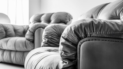 A close up of two chairs with a black and white background, AI