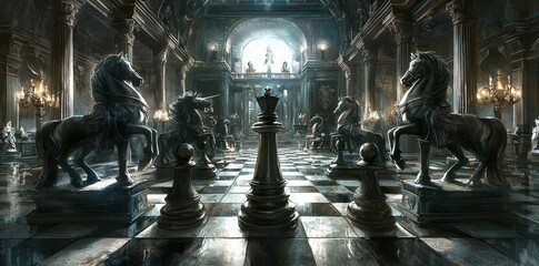 Wall Mural - Chess game in a surrealistic fantasy style. Stock image.