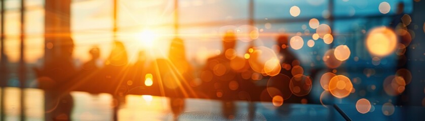 Poster - A group of people are sitting at a table with the sun shining through the window
