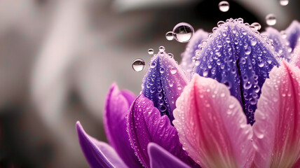 Wall Mural - Macro photo of a wet flower