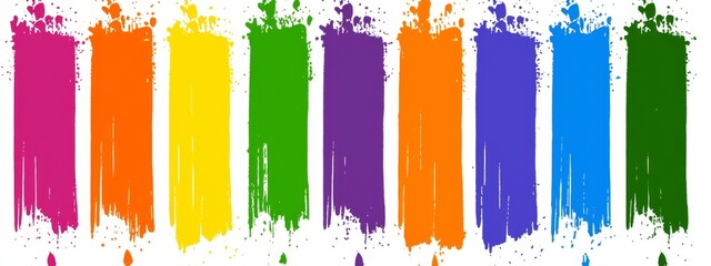 Canvas Print - This is a set of thick colorful rainbow brush strokes smearing paint on a white background. It depicts the concept of the art row.