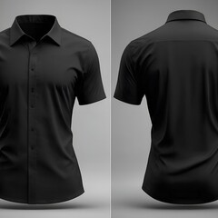 men's black short sleeve shirt, front and back view