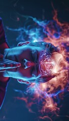 Wall Mural - A person's face is covered in sparks and fire, giving the impression of a futuristic, otherworldly being. The image is a work of art, with the person's face being the focal point