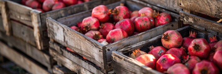 Wall Mural - Pomegranate Orchard Wooden Crates Brimming with Fresh Pomegranates