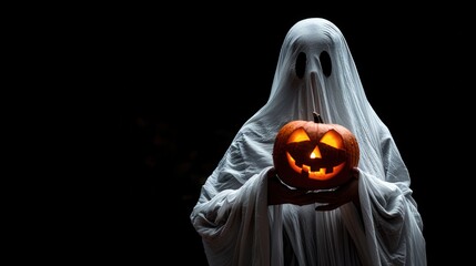 Wall Mural - Ghostly Figure Holding a Lighted Jack-o'-Lantern