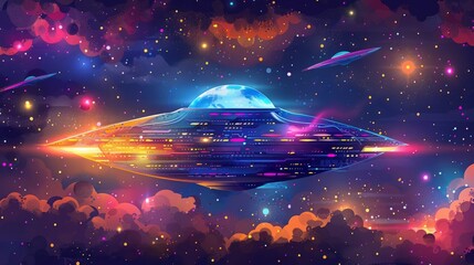 Wall Mural - cartoon vector alien spacecraft exploring a galaxy