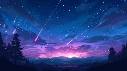 Wall Mural - cartoon vector meteor shower passing through the night sky