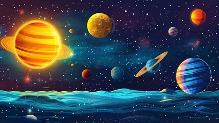 Wall Mural - cartoon vector space probe exploring the outer edges of the solar system
