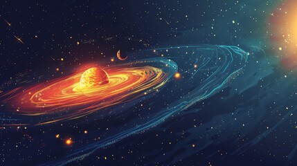 Wall Mural - cartoon vector space probe exploring the outer edges of the solar system