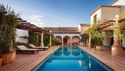 Wall Mural - Courtyard of a Spanish style villa with pool