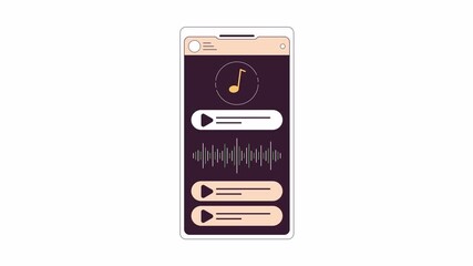 Poster - Podcast music player smartphone screen 2D object animation. Sound waves soundtrack audio mobile flat color cartoon 4K video, alpha channel. Listening music phone animated item on white background