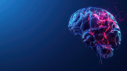 Wall Mural - A brain with red and blue colors and a black background