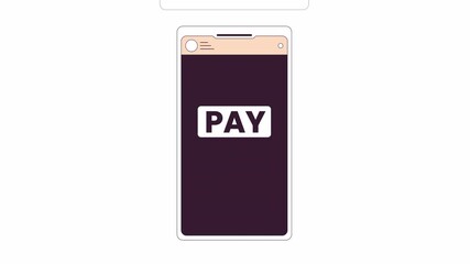 Poster - Wireless paying with smartphone 2D object animation. Internet banking. NFC technology flat color cartoon 4K video, alpha channel. Card transaction mobile phone animated item on white background