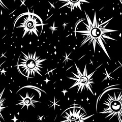 Wall Mural - Mystic Celestial Seamless Pattern with Stars and Eyes