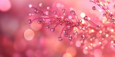 Wall Mural - A stunning pink branch beautifully adorned with sparkling elements, gracefully set against a dreamy bokeh backdrop