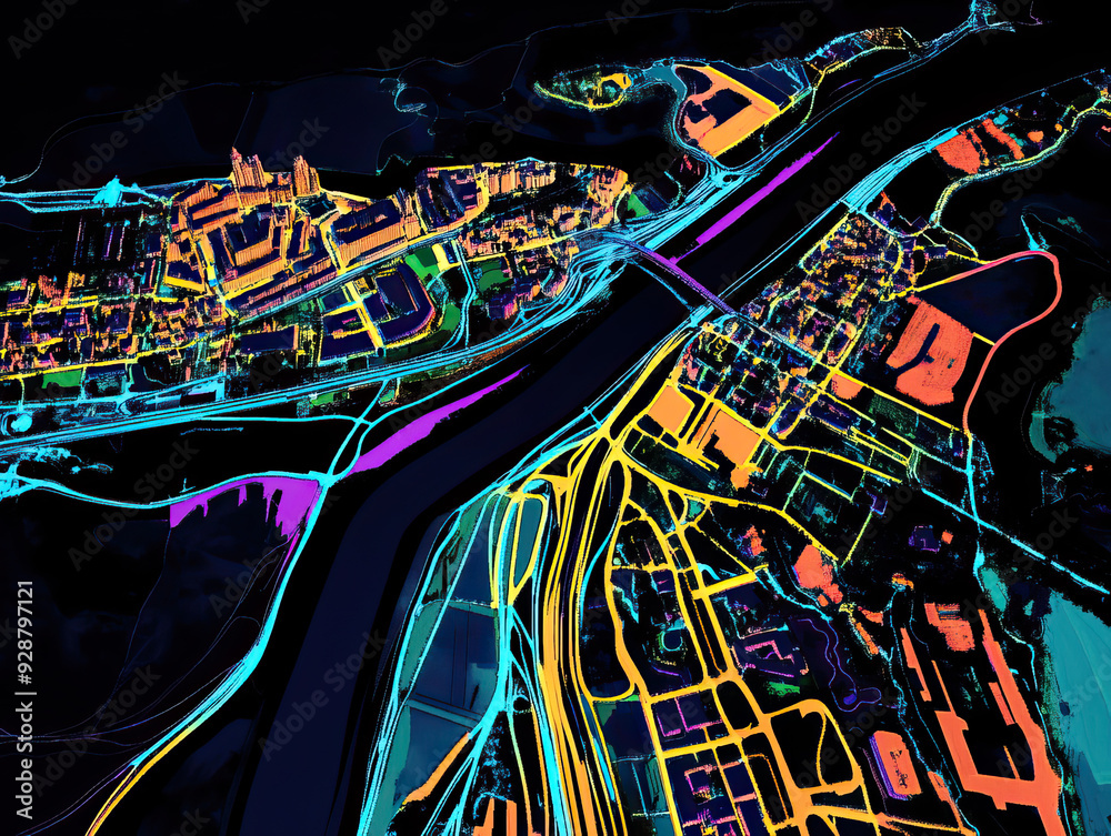 Technical aerial visual, 3D LiDAR GIS aerial map satellite scan model ...