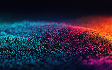 Poster - Abstract digital art featuring a vibrant, colorful array of illuminated particles on a dark background, perfect for modern design and technology themes.