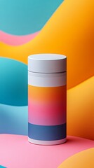 Poster - A colorful container with a rainbow design sits on a pink surface