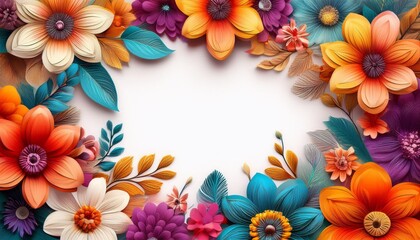 Wall Mural - Colorful Flowers Frame White Background