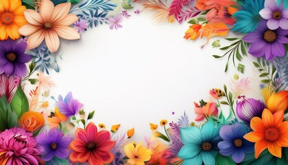 Wall Mural - Colorful Flowers Frame White Background