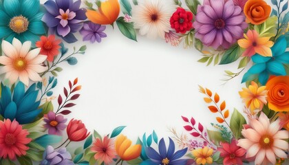 Wall Mural - Colorful Flowers Frame on White Background