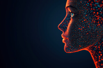 Poster - Digital art of a profile with colorful dots and bokeh effect, representing technology and artificial intelligence. Vibrant and futuristic design.