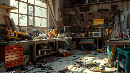 Cluttered Workshop Interior