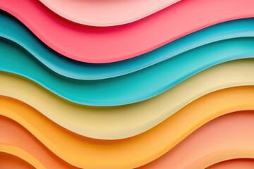 Poster - Colorful wavy abstract background design with vibrant layered curves in pink, blue, yellow, and orange tones, creating a dynamic visual texture.