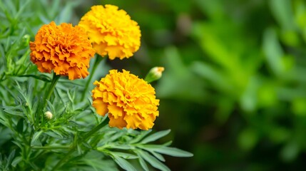 Naklejka na meble Three orange flowers are in a green background