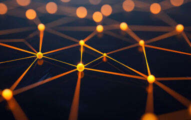 Poster - Abstract network with glowing nodes and connecting lines, representing data, technology, and communication.