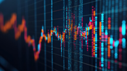 Poster - Abstract image of a digital financial graph with bright colors representing stock market data and trends, perfect for business presentations and analysis.