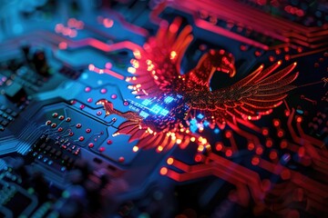 Poster - A close-up shot of a circuit board featuring a bird perched on top, great for tech or nature-inspired designs