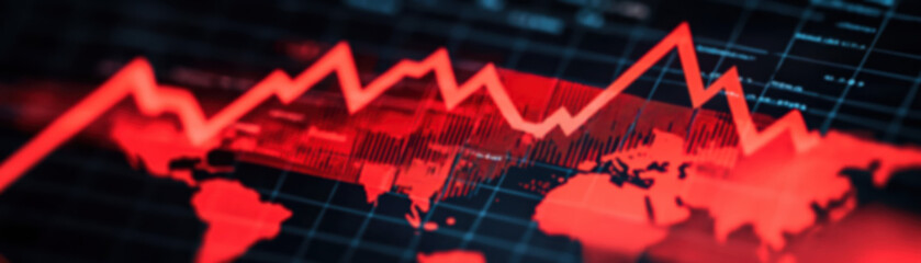 Poster - Global stock market downturn concept illustrating financial recession with a red graph decline overlaying a world map.