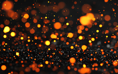 Poster - Glowing orange and red bokeh lights on a dark background, creating a mesmerizing and festive ambiance perfect for celebration and holiday designs.